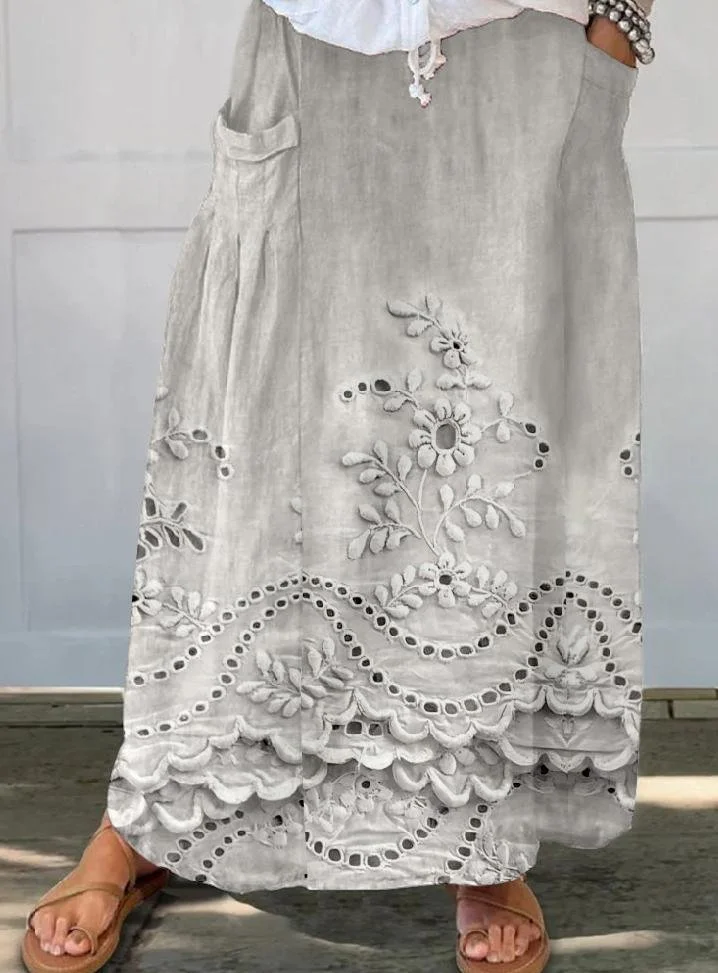 3D Printing Linen Blend Loose Vintage Skirt