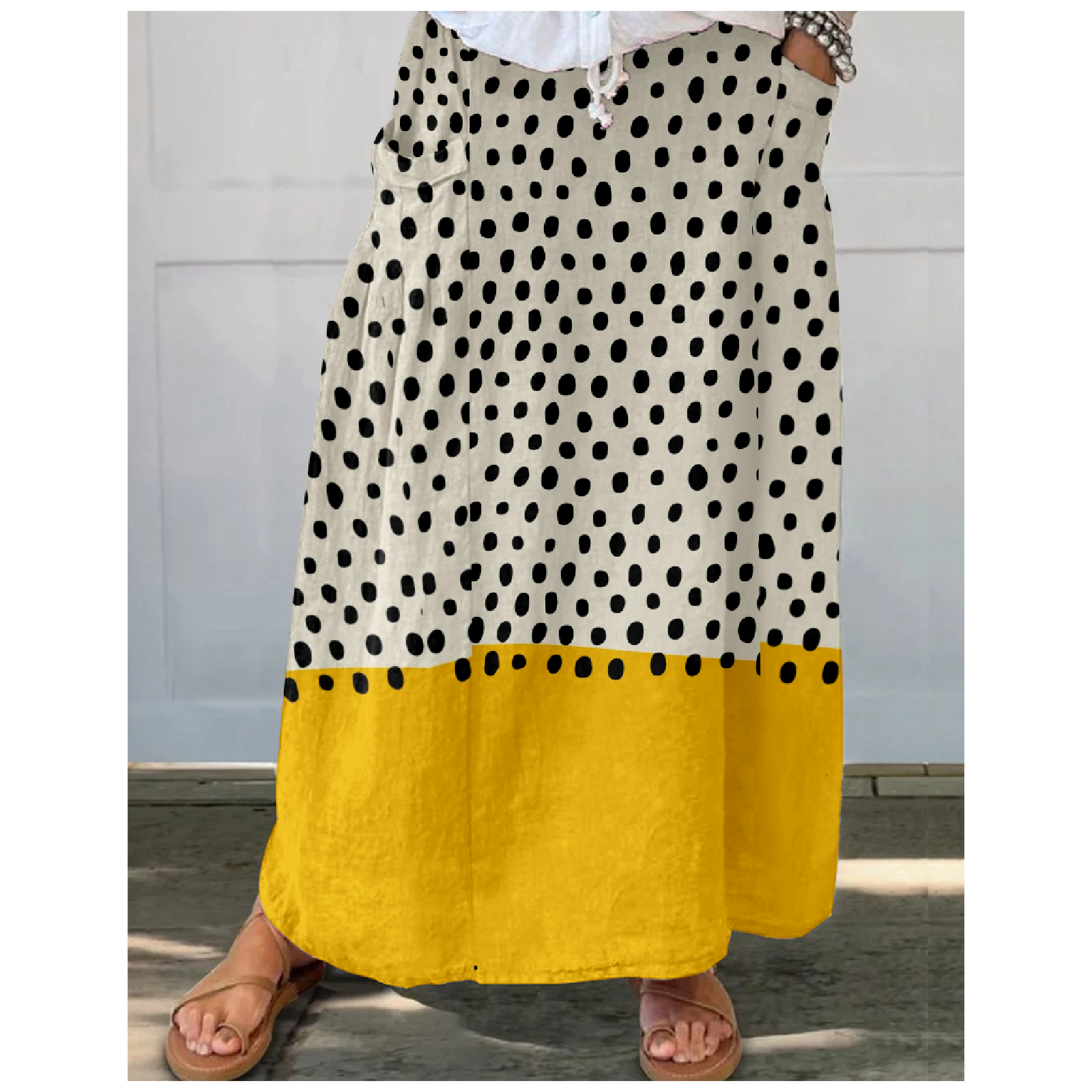 Linen Blend Abstract Polka Dots Ethnic Loose Skirt