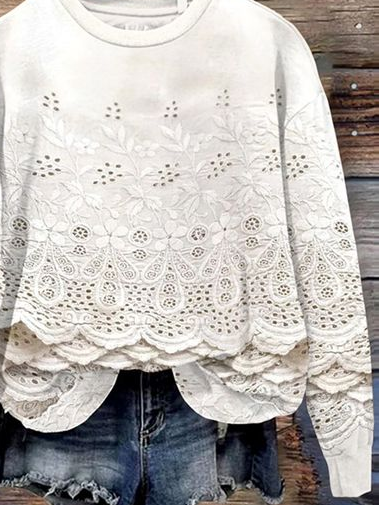 Floral Crew Neck Casual Sweatshirt