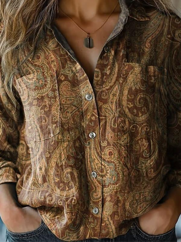 Paisley Shawl Collar Loose Casual Shirt