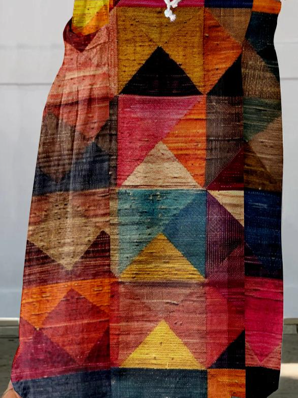 Loose Casual Linen Blend Multicolor Block Skirt