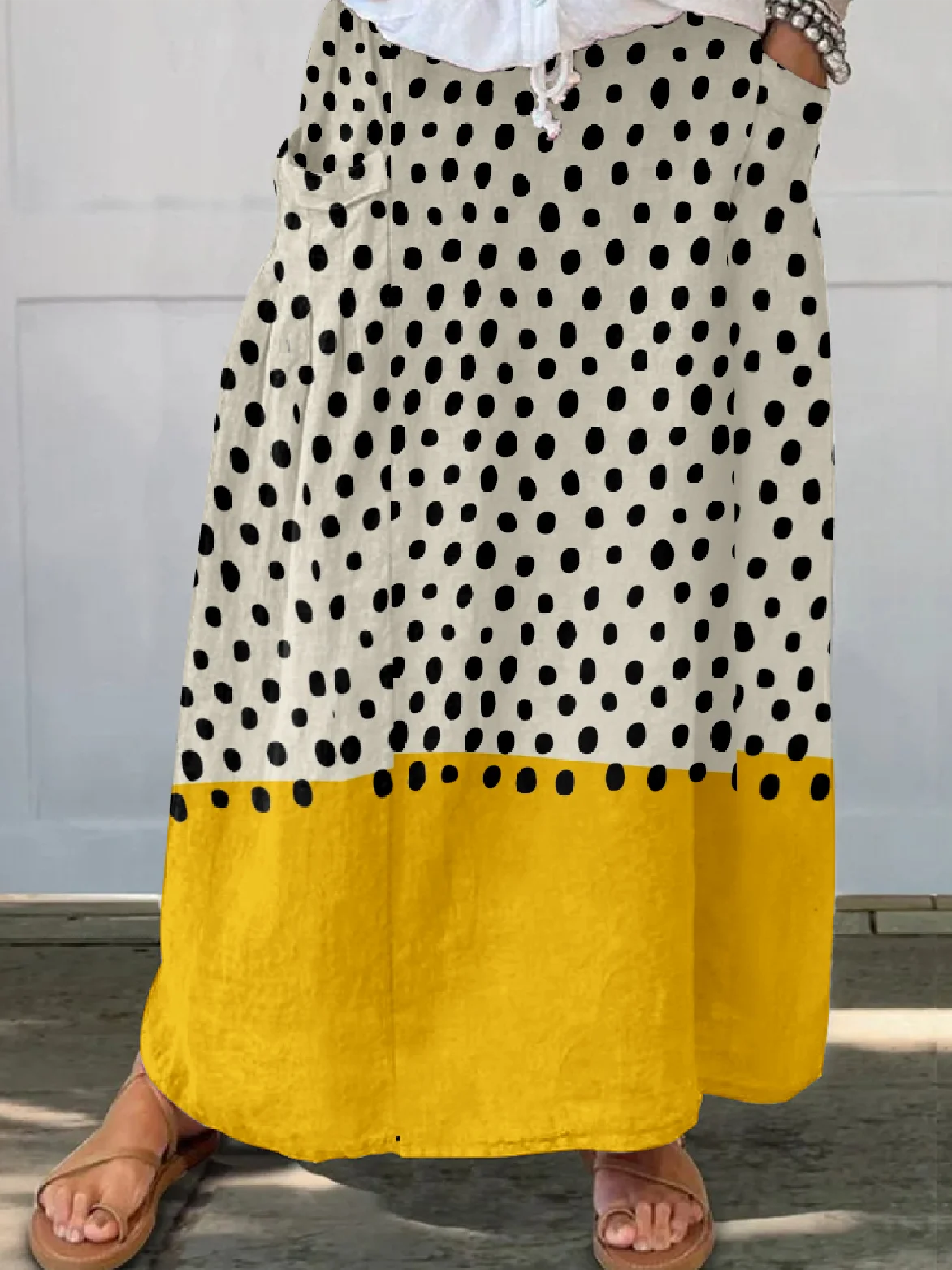 Linen Blend Abstract Polka Dots Ethnic Loose Skirt