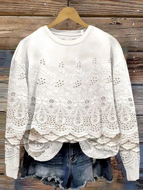 Floral Crew Neck Casual Sweatshirt