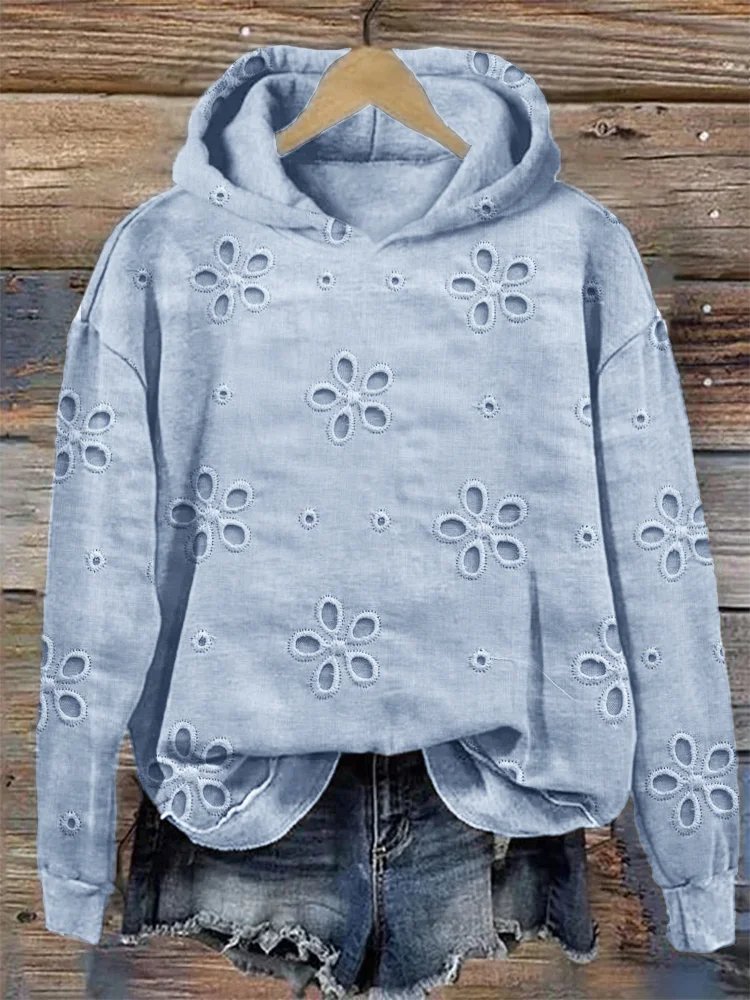 Vintage Lace Print Long Sleeve Casual Basic Hoodie