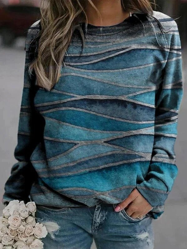 Cotton Abstract Casual Crew Neck Sweatshirt