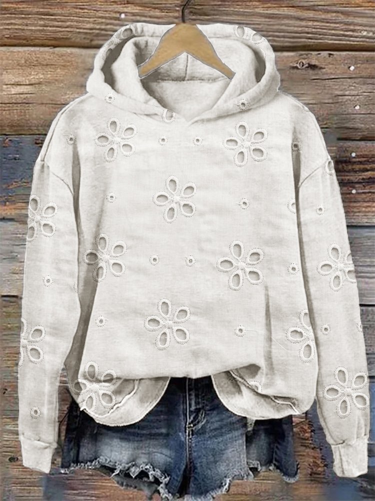 Vintage Lace Print Long Sleeve Casual Basic Hoodie