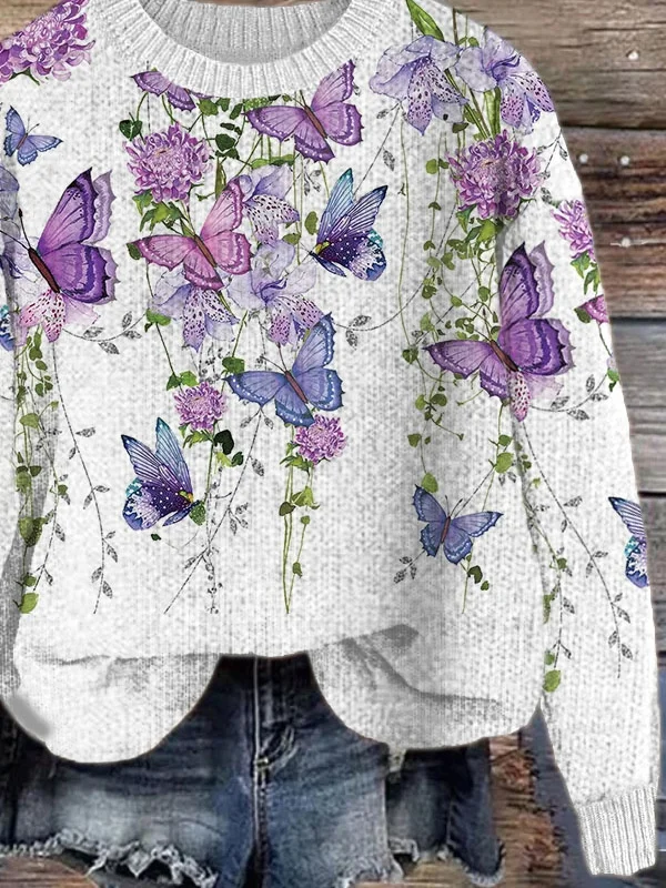 Crew Neck Loose Floral Casual Sweatshirt