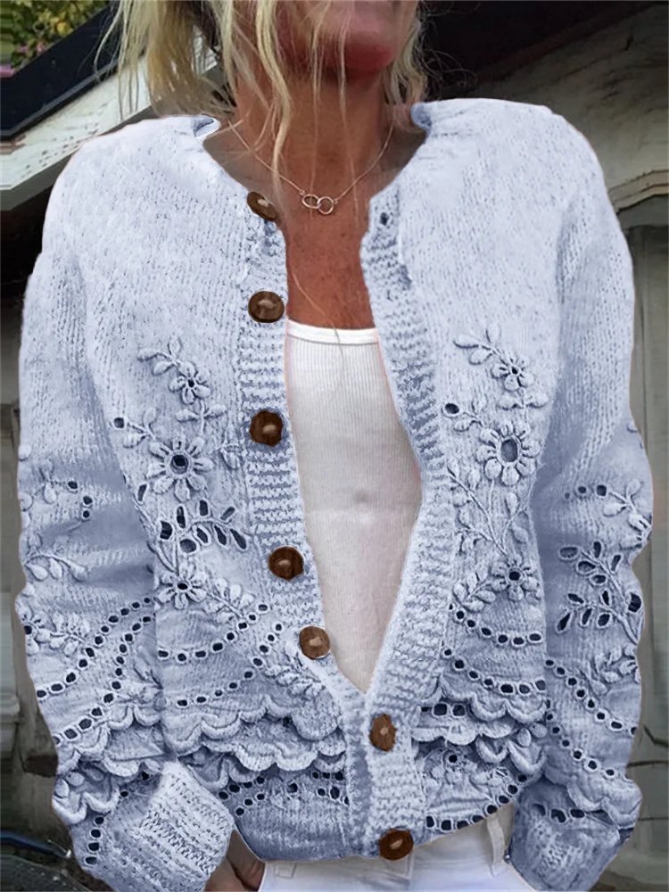 Crew Neck Casual Loose 3D Printing Cardigan