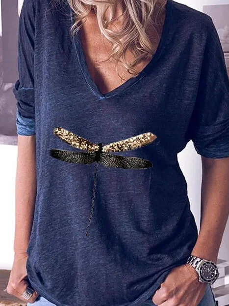 Casual Long Sleeve V Neck T-Shirt