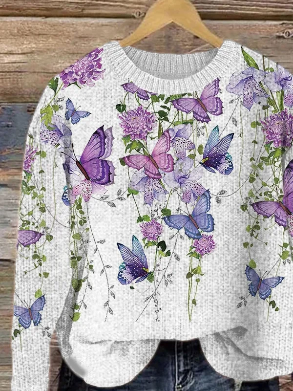 Crew Neck Loose Floral Casual Sweatshirt