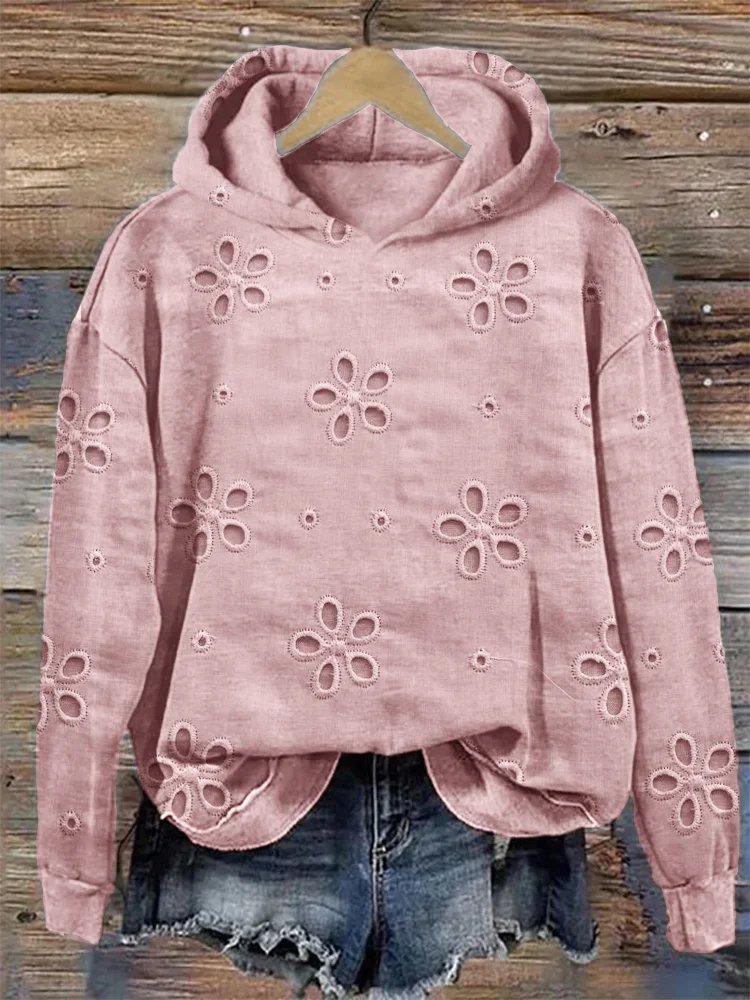 Vintage Lace Print Long Sleeve Casual Basic Hoodie