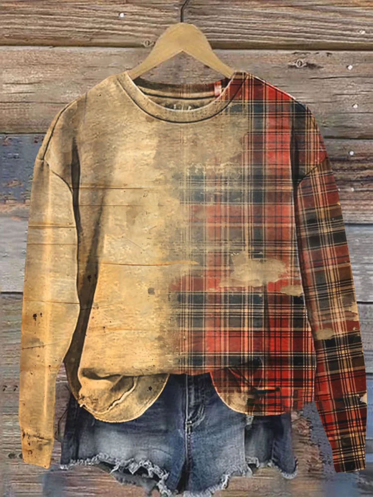 Plaid Print Long Sleeve Crew Neck Sweatshirt