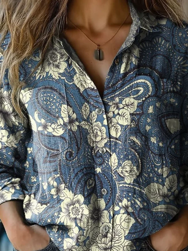 Shawl Collar Ethnic Ethnic Loose Shirt