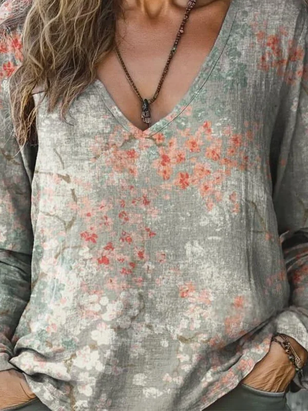 Boho Loose V Neck 3D Printing T-Shirt