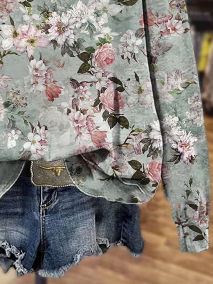 Floral Print Long Sleeve Crew Neck Sweatshirt