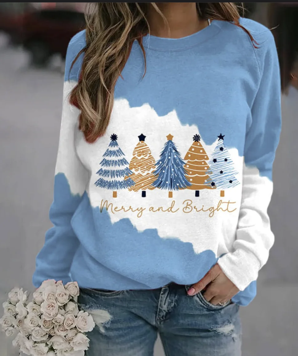 Christmas Tree Merry And Bright Print Sweatshirt