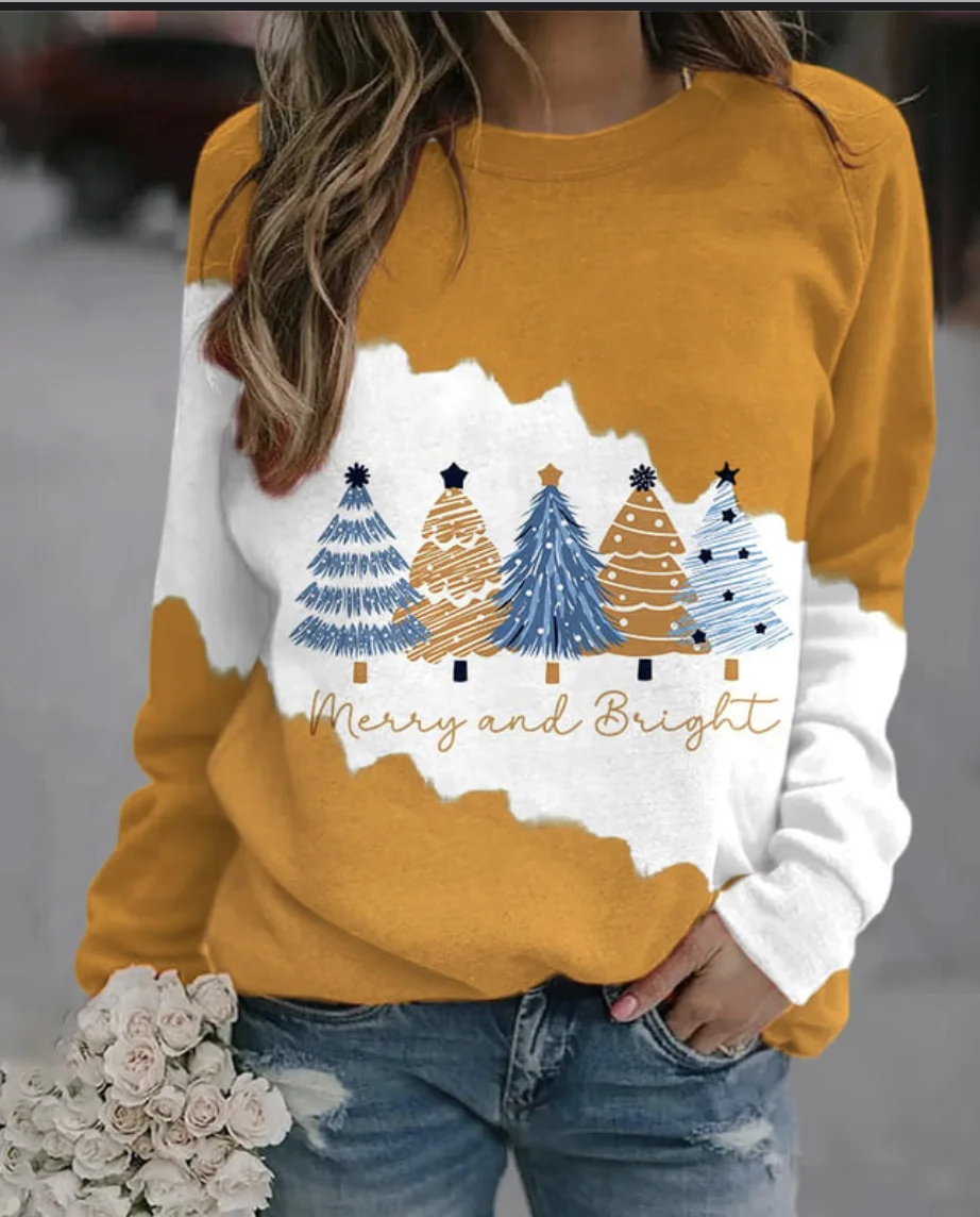 Christmas Tree Merry And Bright Print Sweatshirt