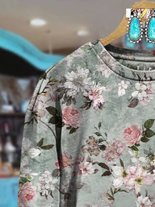 Floral Print Long Sleeve Crew Neck Sweatshirt