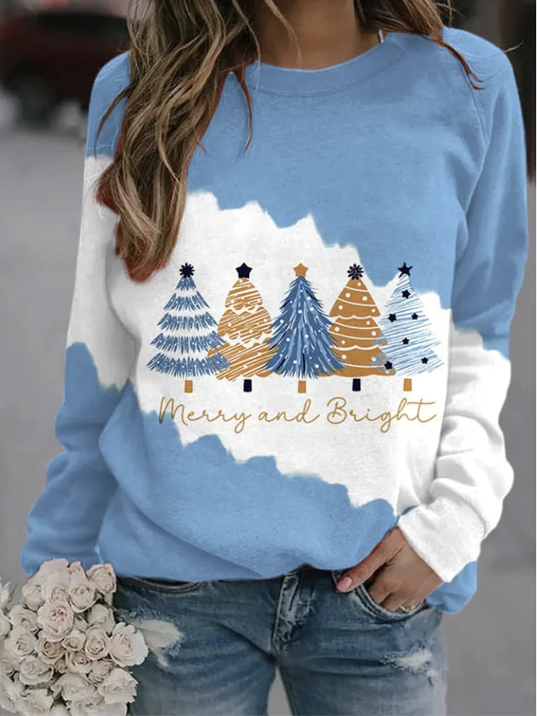 Christmas Tree Merry And Bright Print Sweatshirt