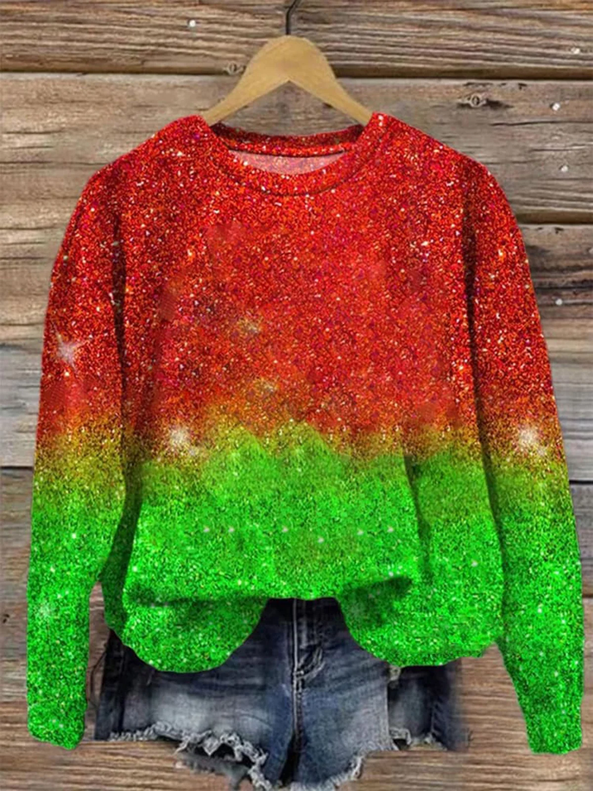 Color Block Print Long Sleeve Crew Neck Sweatshirt