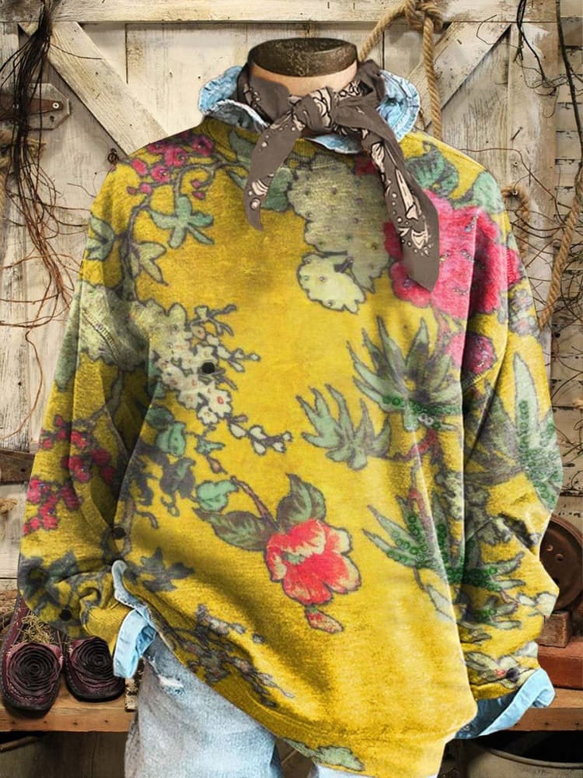 Floral Print Long Sleeve Crew Neck Sweatshirt