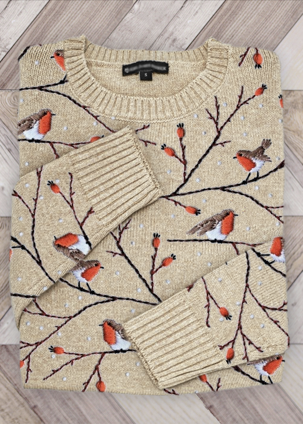 Birds on Branch Embroidery Pattern Cozy Knit Sweater