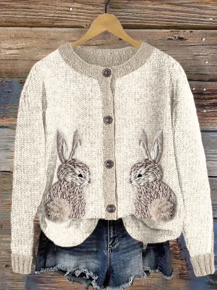 Animal Picture Casual Loose Knitted Cardigan