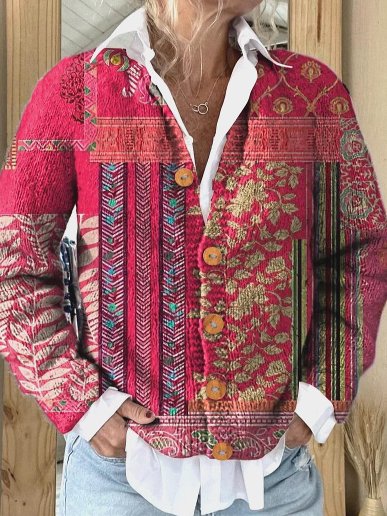 Knitted Casual 3D Printing Loose Cardigan