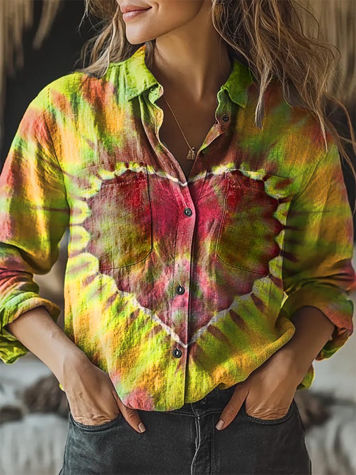 Heart Print Long Sleeve Shirt