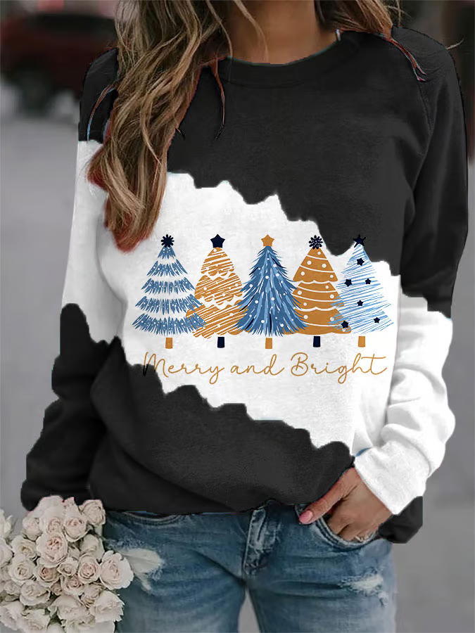 Women's Christmas Tree Merry And Bright Print Sweatshirt