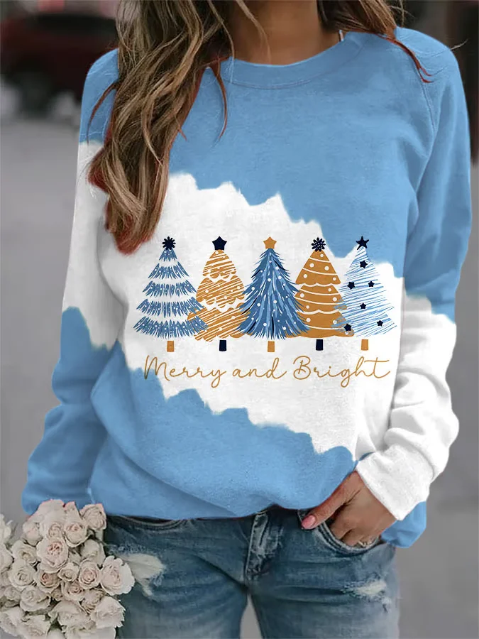 Women's Christmas Tree Merry And Bright Print Sweatshirt