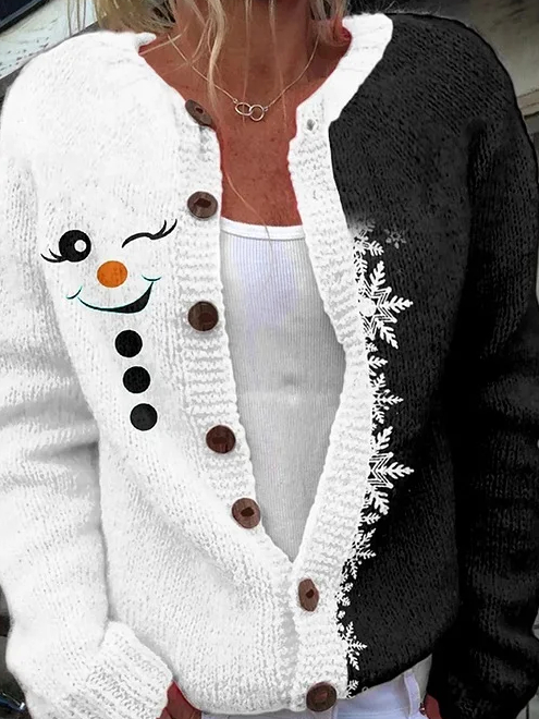 Casual Christmas Crew Neck Cardigan