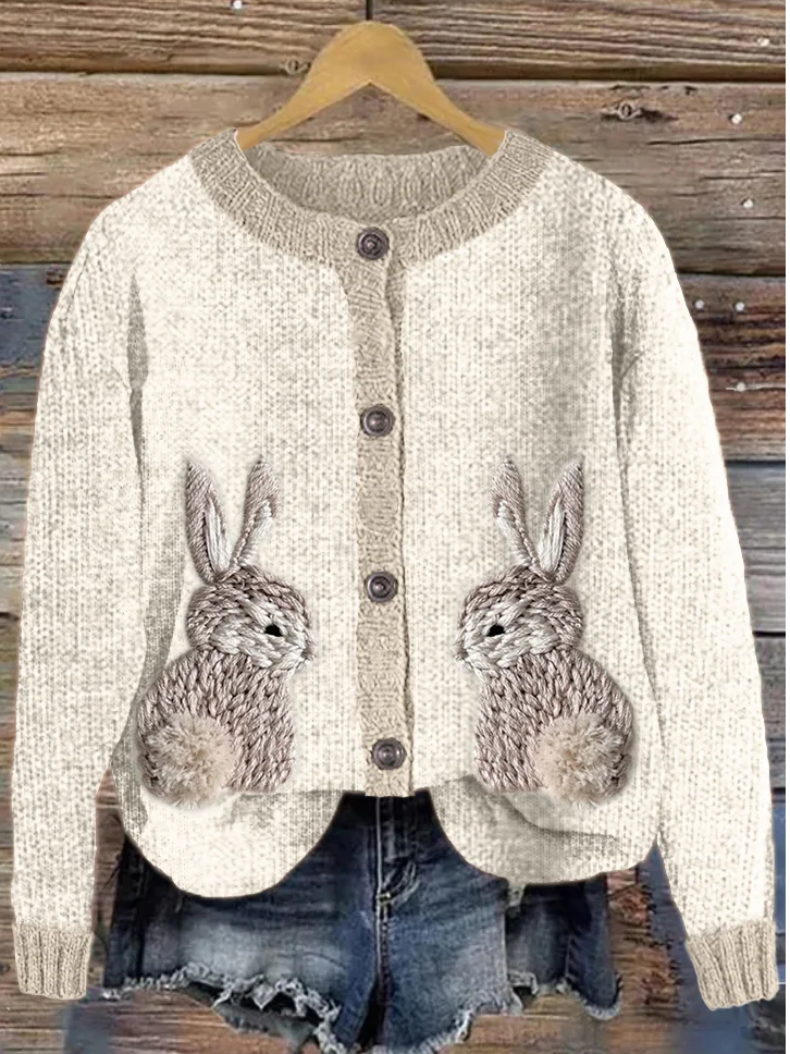 Animal Picture Casual Loose Knitted Cardigan