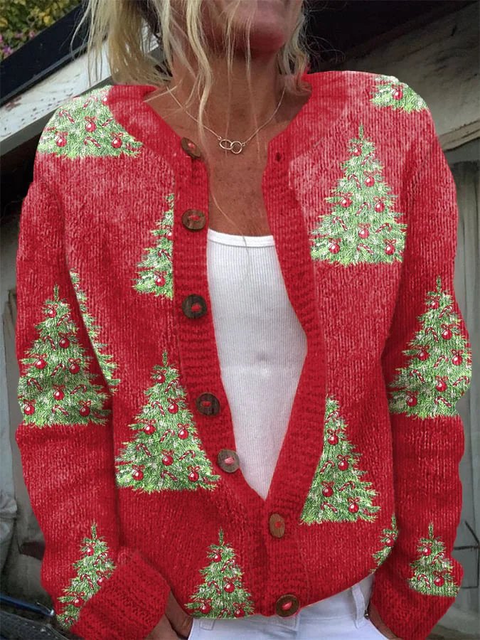 Knitted Christmas Tree Casual Loose Cardigan