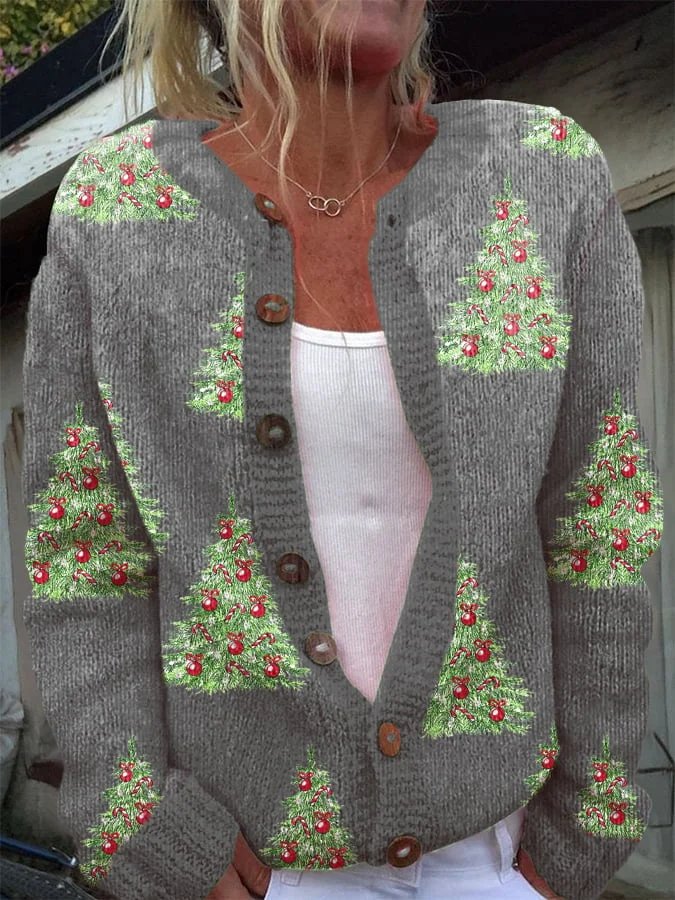 Knitted Christmas Tree Casual Loose Cardigan