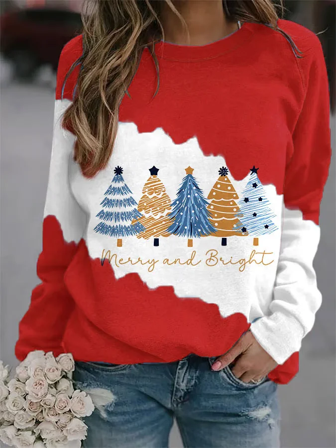 Women's Christmas Tree Merry And Bright Print Sweatshirt