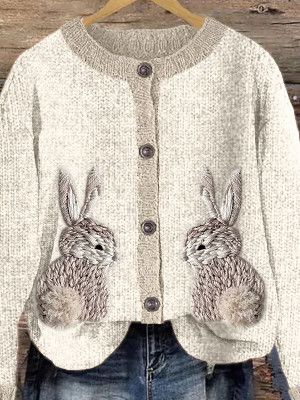 Animal Picture Casual Loose Knitted Cardigan