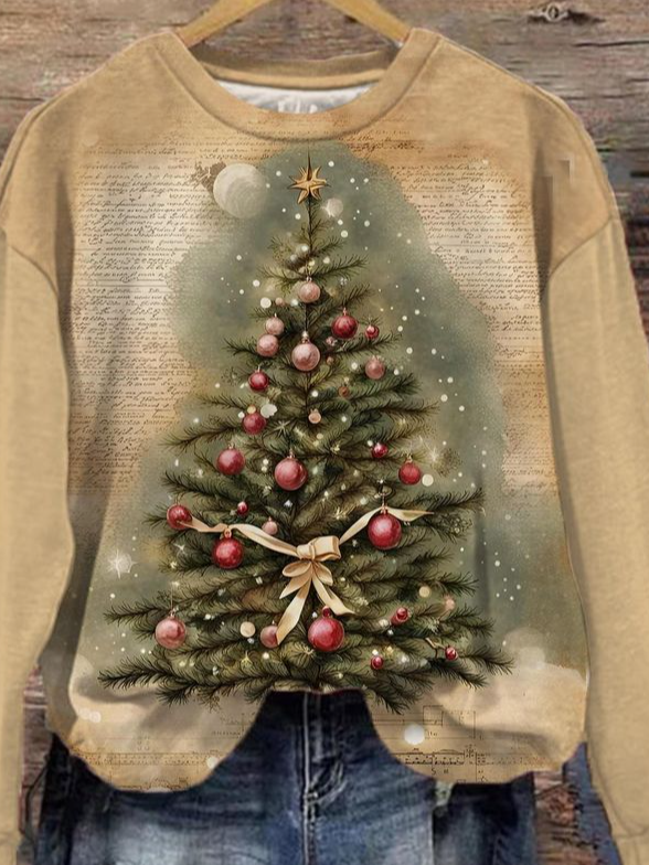 Casual Crew Neck Loose Christmas Tree Sweatshirt