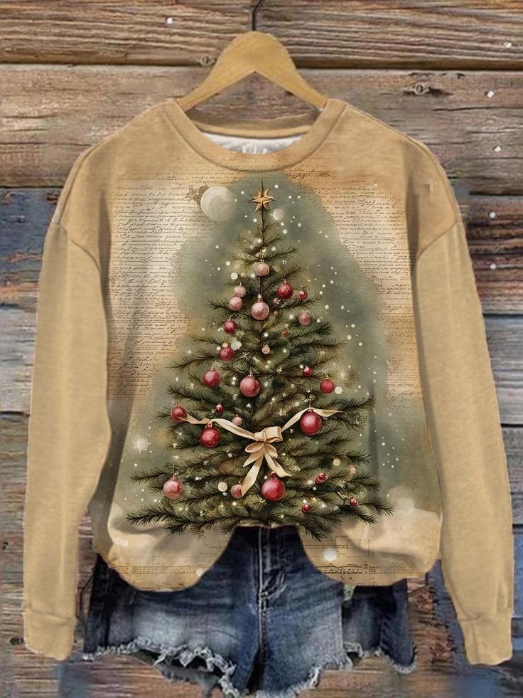 Casual Crew Neck Loose Christmas Tree Sweatshirt