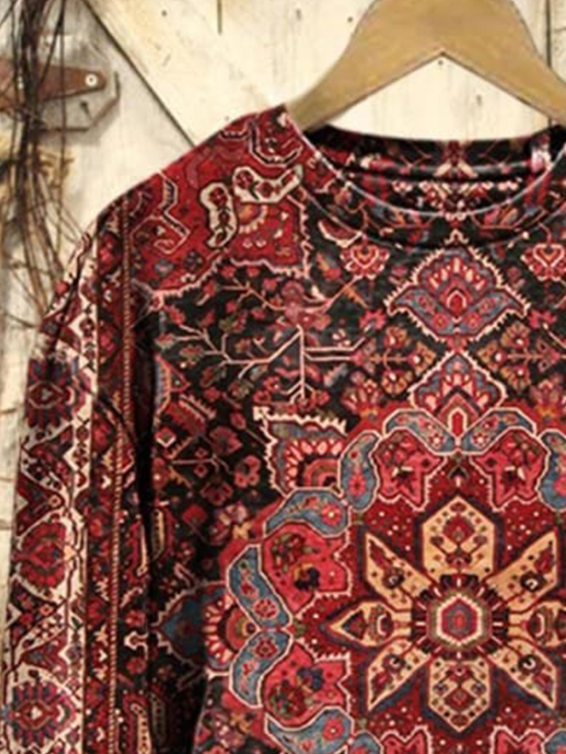 Ethnic Print Crew Neck Sweatshirt