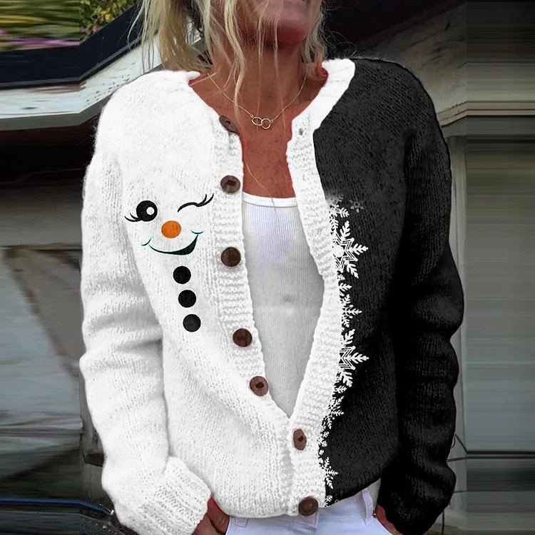 Casual Christmas Crew Neck Cardigan