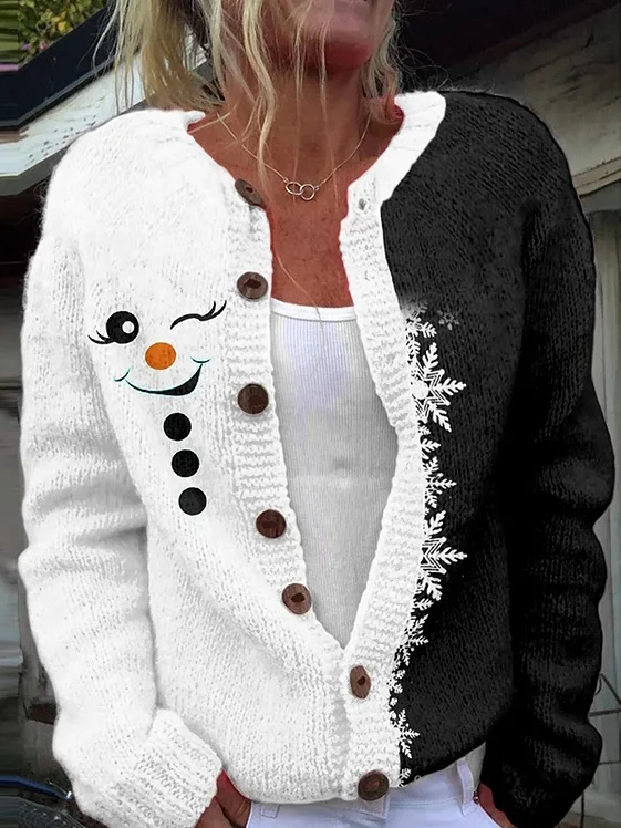 Casual Christmas Crew Neck Cardigan