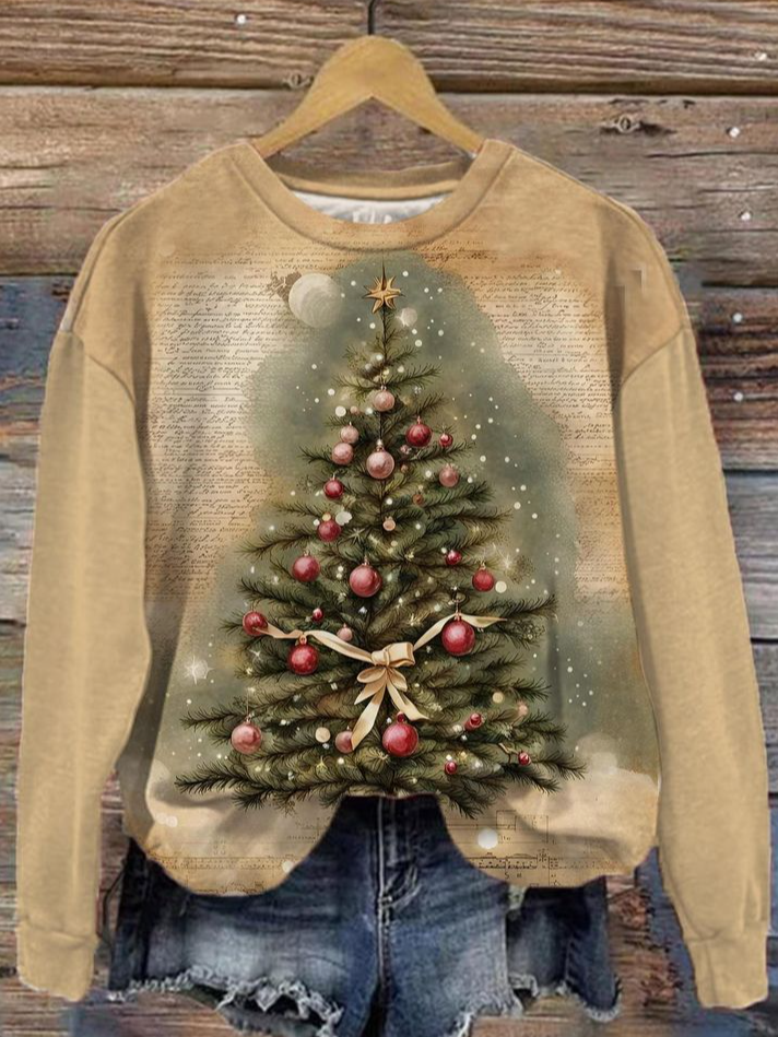 Casual Crew Neck Loose Christmas Tree Sweatshirt