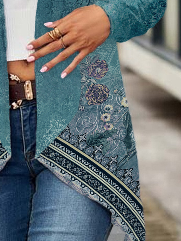 Ethnic Print Long Sleeve Shawl Jacket