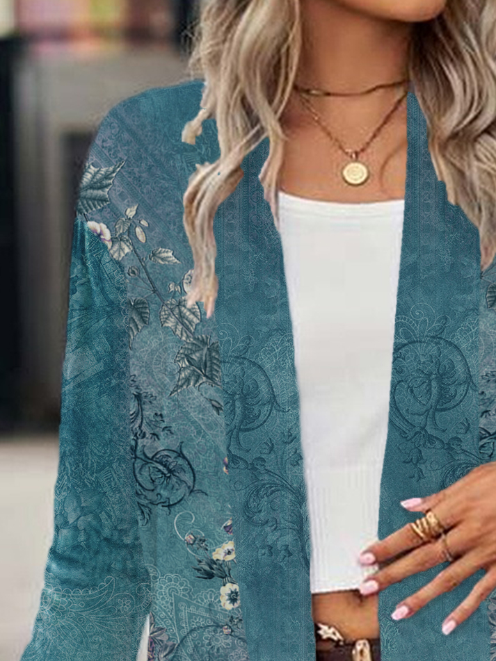 Ethnic Print Long Sleeve Shawl Jacket