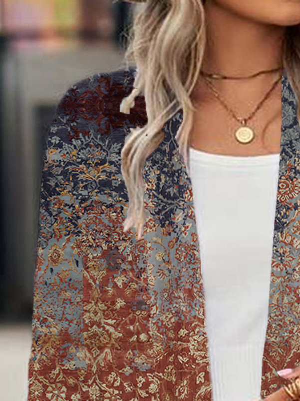 Ethnic Print Long Sleeve Shawl Jacket