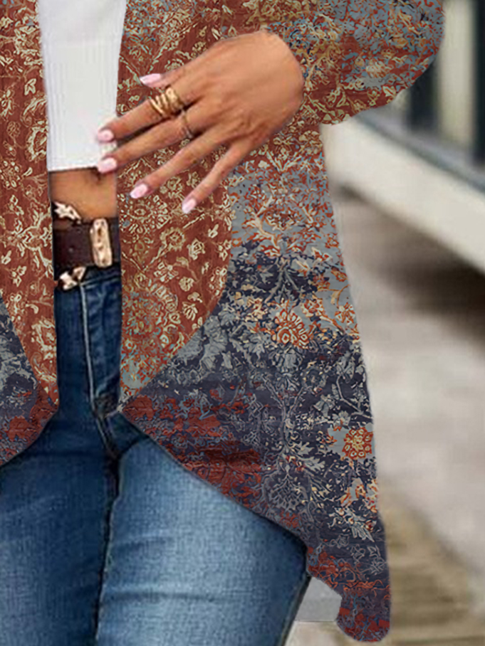 Ethnic Print Long Sleeve Shawl Jacket