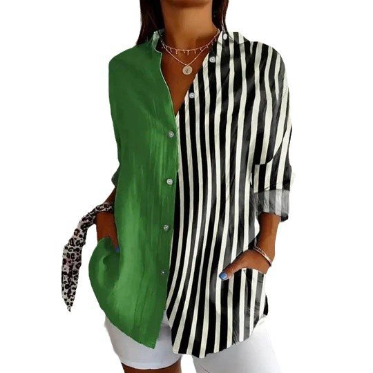 Casual Striped Loose Shirt Collar Shirt