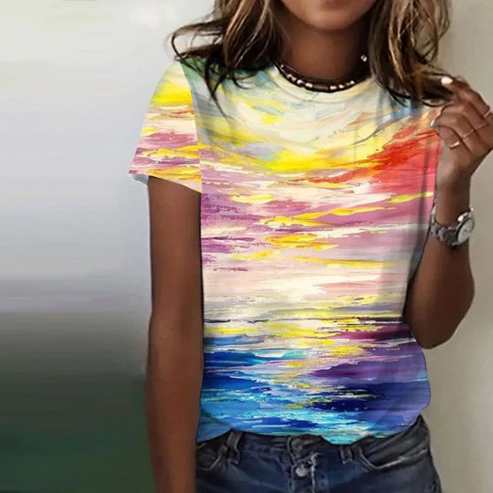 Loose Color Block Casual Jersey T-Shirt