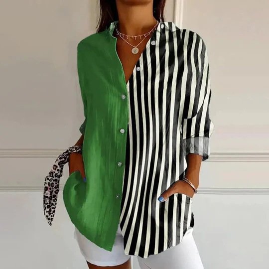 Casual Striped Loose Shirt Collar Shirt